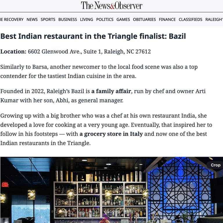 News & Observer: Bazil: Best Indian Restaurant 
